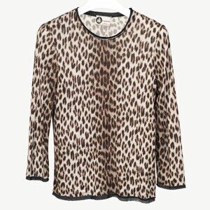 Lanvin PF/10 Grey Leopard-Print Silk-Trim 3/4-Sleeve T-Shirt
